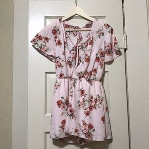 Pink cutout floral romper